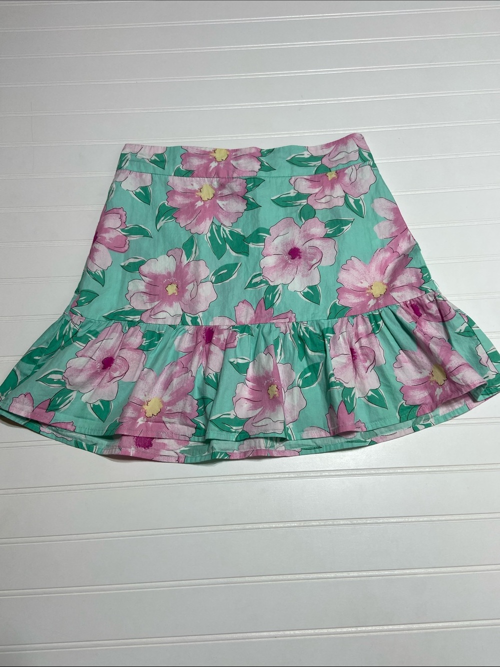 Gianni Bini Mini Skirt Size S Flounce Hem Pastel Floral Whimsical Coquette